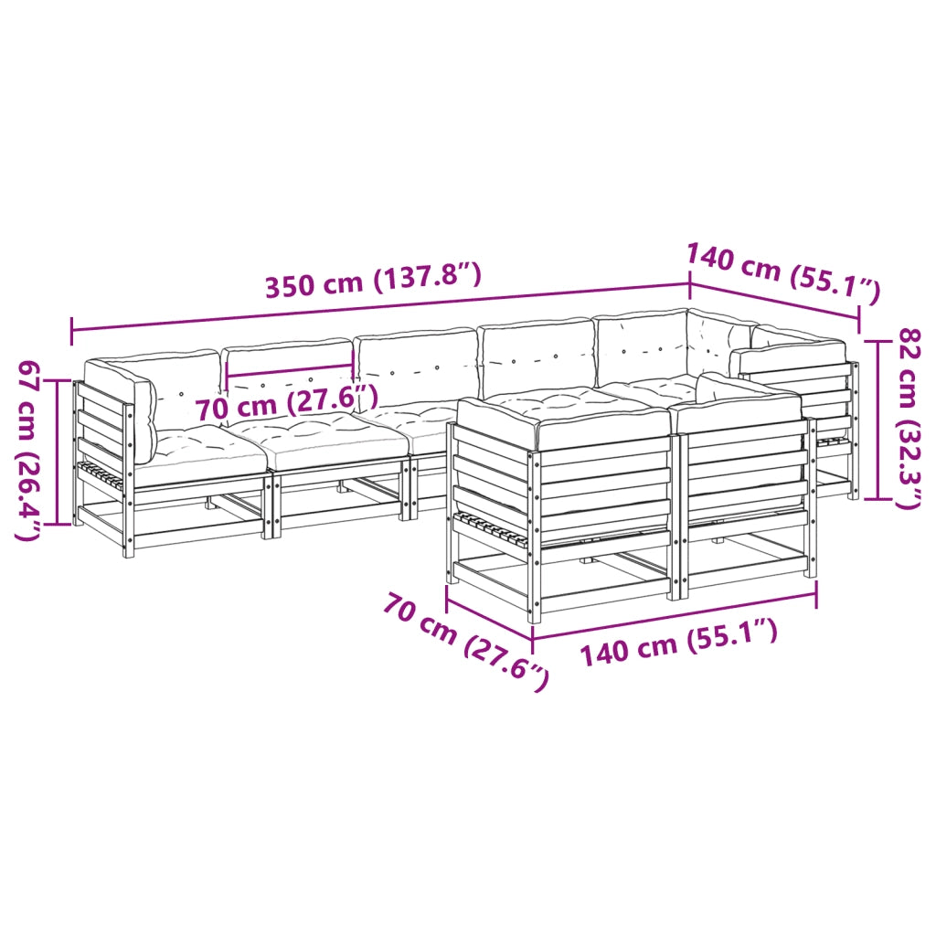 Set Divani Giardino 8 pz con Cuscini Marrone Cera Massello Pino 3299505