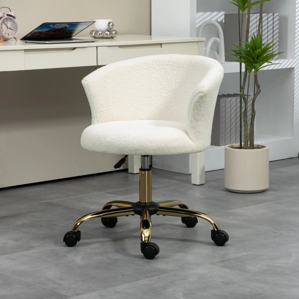 Sedia da ufficio regolabile con seduta girevole e rivestimento in velluto ¨C zephmum ¨C bianco e oro