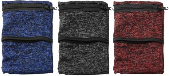 Bracciale sportivo assorbente di sudore - Polstas per uomini in pelle - Portafoglio indossabile - Onerosità per carta - 3 pezzi - Materiale respirante