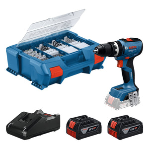 Bosch GSB 18V-65 Professional – Trapano Avvitatore a Percussione 18V con 2 Batterie 4,0 Ah e Set di 82 Accessori - 06019N3307