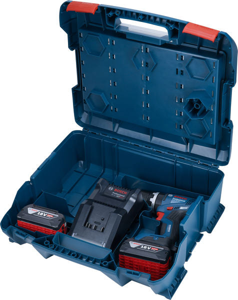 Bosch GSB 18V-65 Professional – Trapano Avvitatore a Percussione 18V con 2 Batterie 4,0 Ah e Set di 82 Accessori - 06019N3307