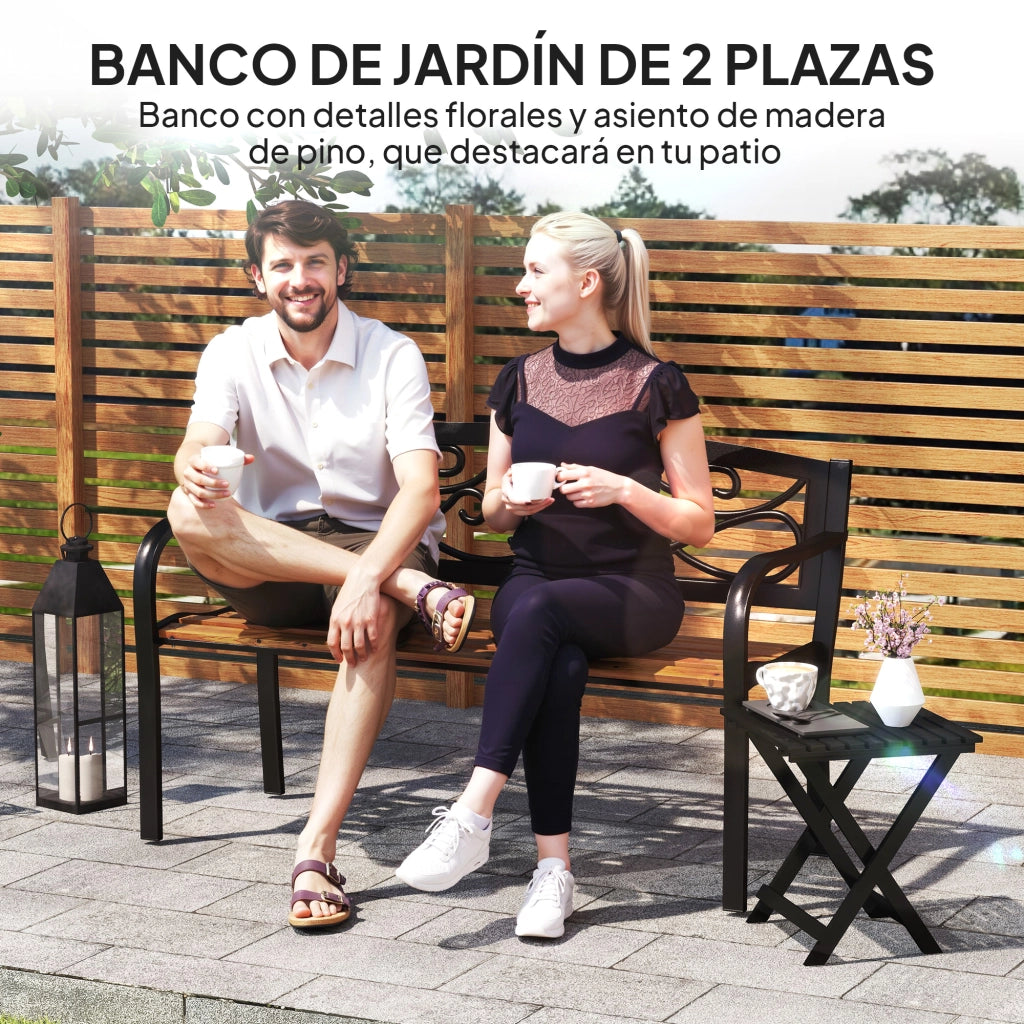 Divano da giardino 2 posti ¨C zephmum ¨C nero e legno 127x56x80