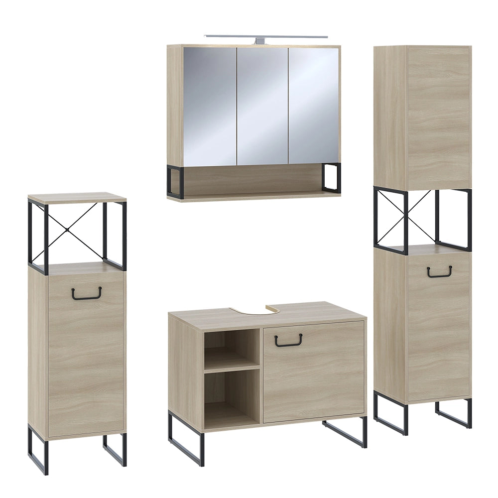 Vicco Set di mobili da bagno Quercia/nero 4 parti