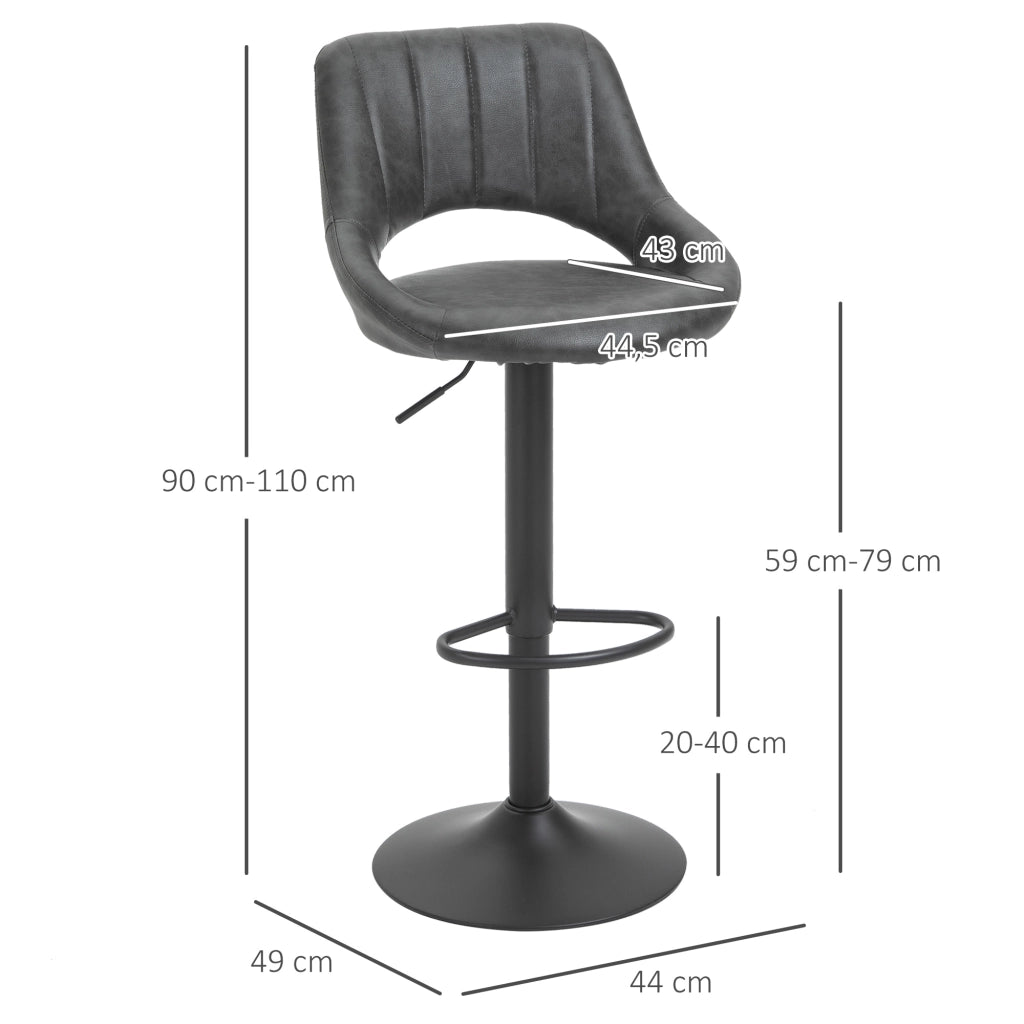 Set di 2 sgabelli da bar girevoli regolabili in altezza con schienale, effetto pelle e base in metallo grigio