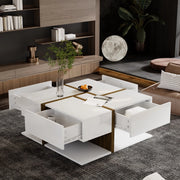 Tavolino da caffè quadrato 78 x 78 x 34;8 cm con 4 cassetti; effetto lucido; bianco