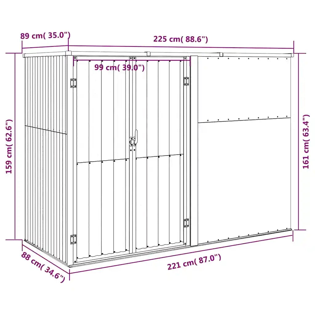 Capanno per Attrezzi-Casetta da Giardino Marrone 225x89x161 cm in Acciaio Zincato