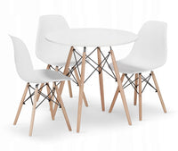 Tavolo rotondo bianco Valora KOVA Ø80 con gambe in faggio + 3 sedie OSAKA