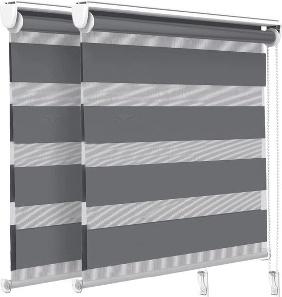 Raggruppamento a doppia tenda per finestre e porte - Trasparente e opaco - Tenda per finestre - 100x150cm - grigio - Tende a rullo - Tenda a rullo senza perforazione