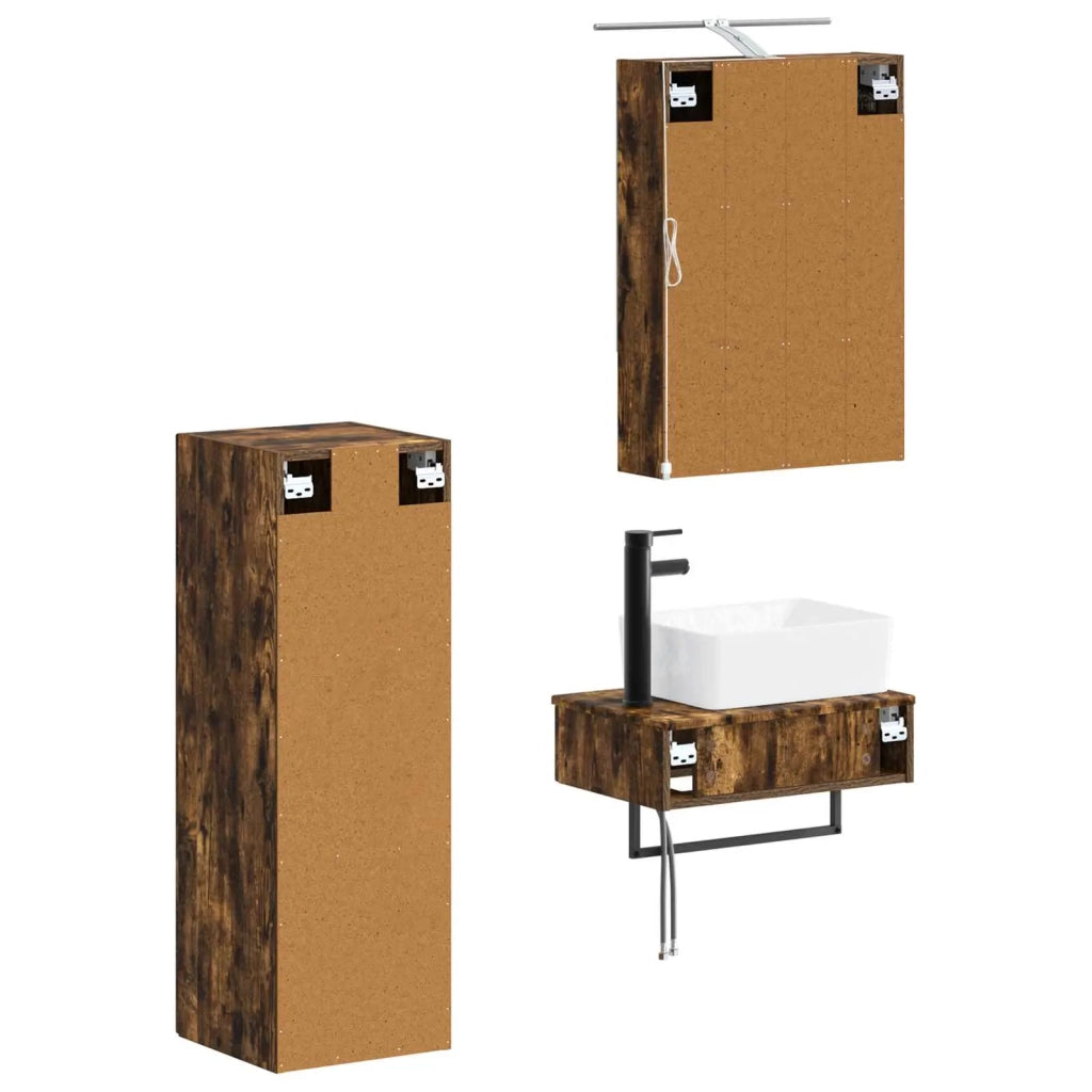 Set di Armadi da Bagno 4 pcs Rovere Fumo 50 x 14,5 x 70 cm 3407395