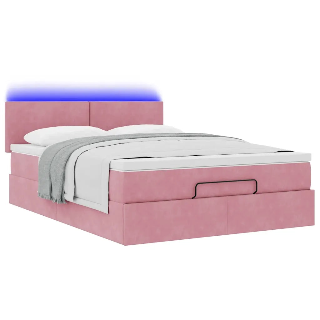 Struttura Letto Pouf con Materasso Rosa 140x200 cm in Velluto 3312559