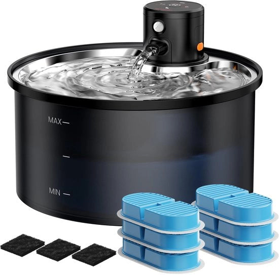 Draught for cats - Drinkfontein per gatti con sensore - 3,2L fonte per gatti in acciaio inossidabile con rilevatore di movimento - con 6 filtri a carbonio + 3 spugne