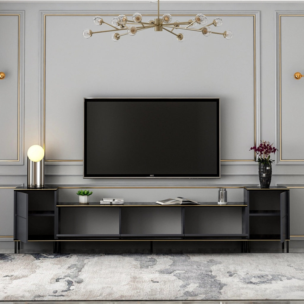 Cortin, Mobile Porta tv 2 Ripiani, 180x35x45h cm Nero Antracite