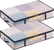 Set di 2 borse trasparenti 60L ripiegabili contenitore da riporre sotto il letto con maniglie - borsa per la conservazione di abbigliamento - trasportabili per il trasloco - abbigliamento, coperte, giocattoli