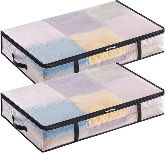 Set di 2 borse trasparenti 60L ripiegabili contenitore da riporre sotto il letto con maniglie - borsa per la conservazione di abbigliamento - trasportabili per il trasloco - abbigliamento, coperte, giocattoli