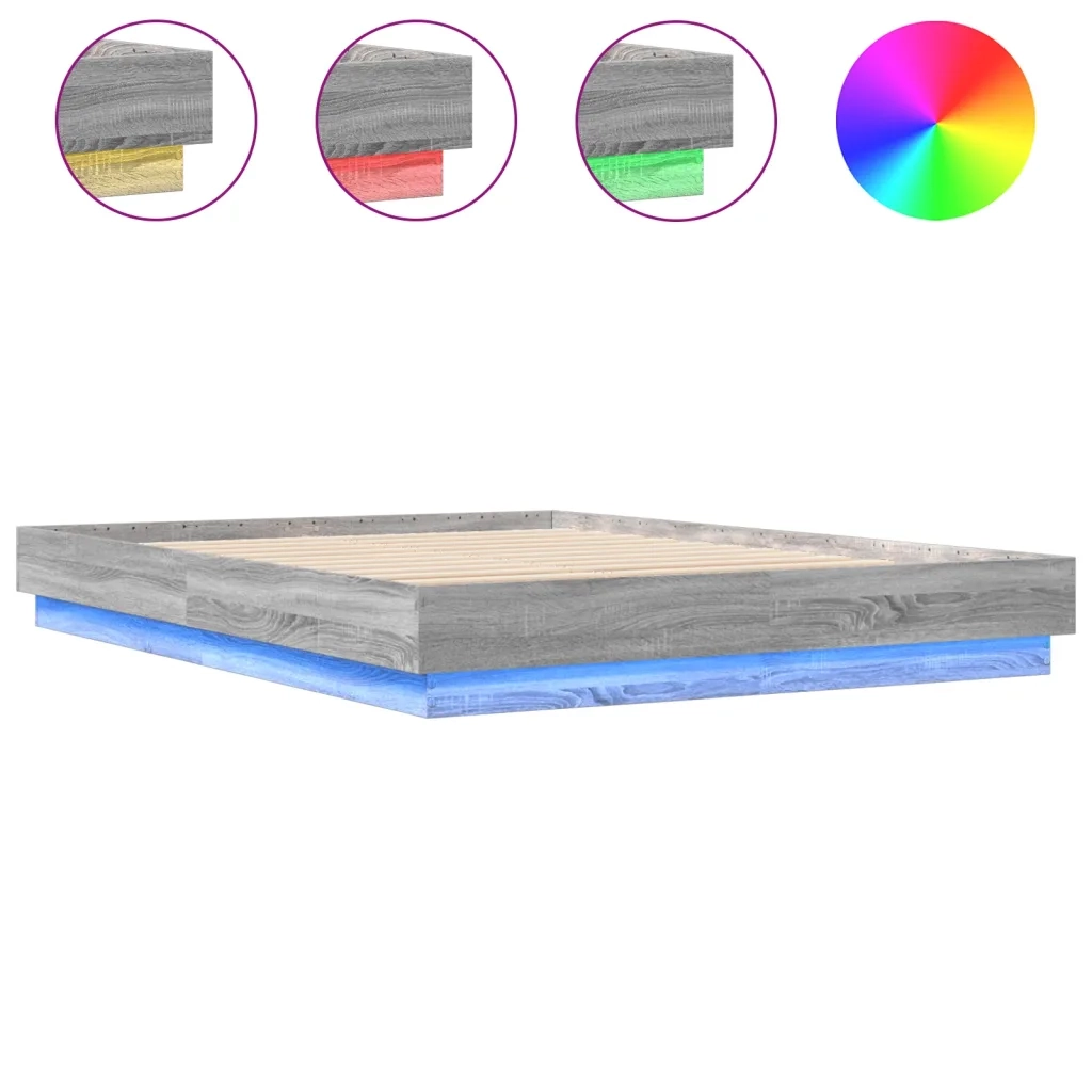 Giroletto con Luci LED-Struttura Letto Grigio Sonoma 140x200 cm