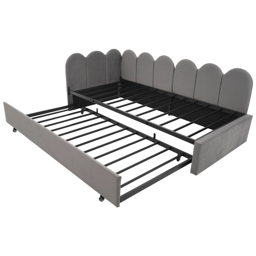 Letto daybed con letto estraibile 90x200 cm, velluto grigio, senza materasso