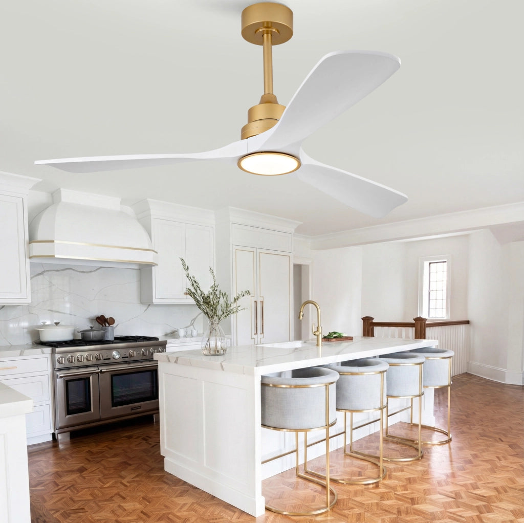 Ventilatore da soffitto 52 pollici con LED dimmerabile, telecomando e pale in legno massello