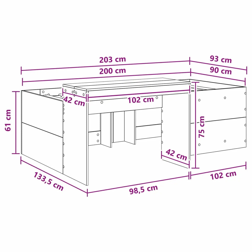 Letto alto per bambini con scrivania Bianco 90 x 200 cm 3422651