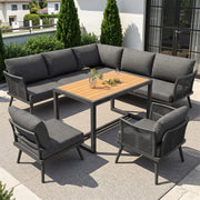 OKWISH Set da 5 Salotto da Giardino con 2 Divani, 2 Poltrone, Tavolino e Cuscini, per 7 Persone, Ferro Grigio