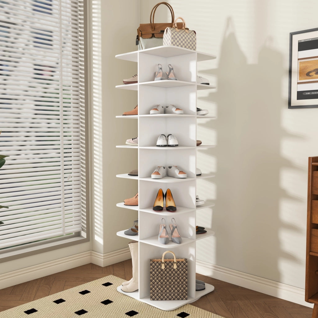 SCARPIERA girevole a 7 ripiani 60x60x184 cm PVC bianco