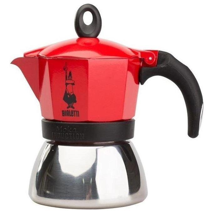 Bialetti 6942 Moka Induction Caffettiera 2 Tazze 90 ml Acciaio e Alluminio Induzione Compatibile colore Rosso