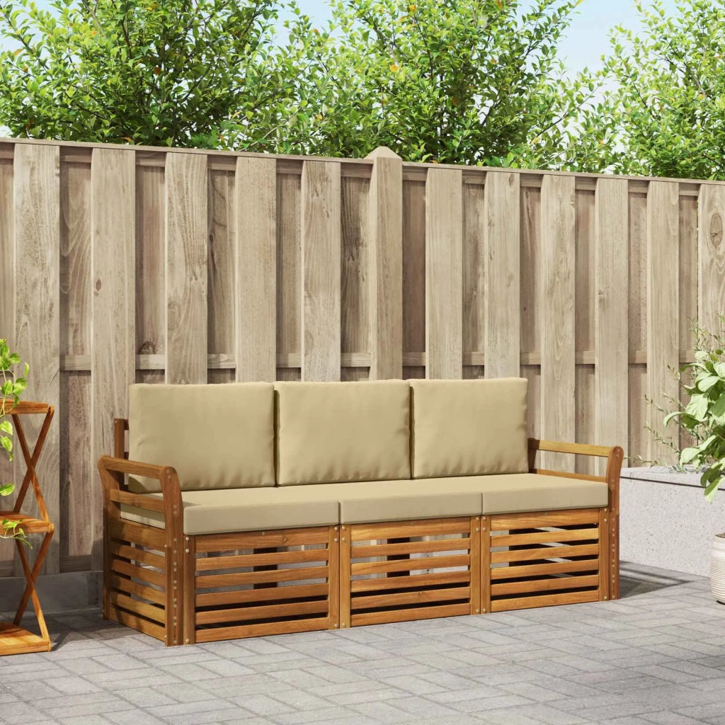 Set divani 3 pcs Naturale e Beige Legno di Acacia Massello 3374293