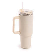 Borraccia Termica Americana 1200 ml in Acciaio Inox Doppio Strato Sottovuoto con Cannuccia e Manico – Smalto Antigraffio, Isolamento Caldo/Freddo, Coperchio Ermetico Panna