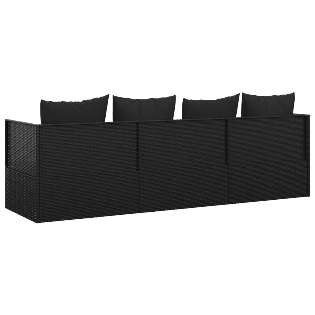 Lettino lounge da esterno con cuscini in resina intrecciata nera 02_0012018
