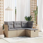 Set Divano da Giardino 4 pz con Cuscini Beige in Polyrattan 3325255