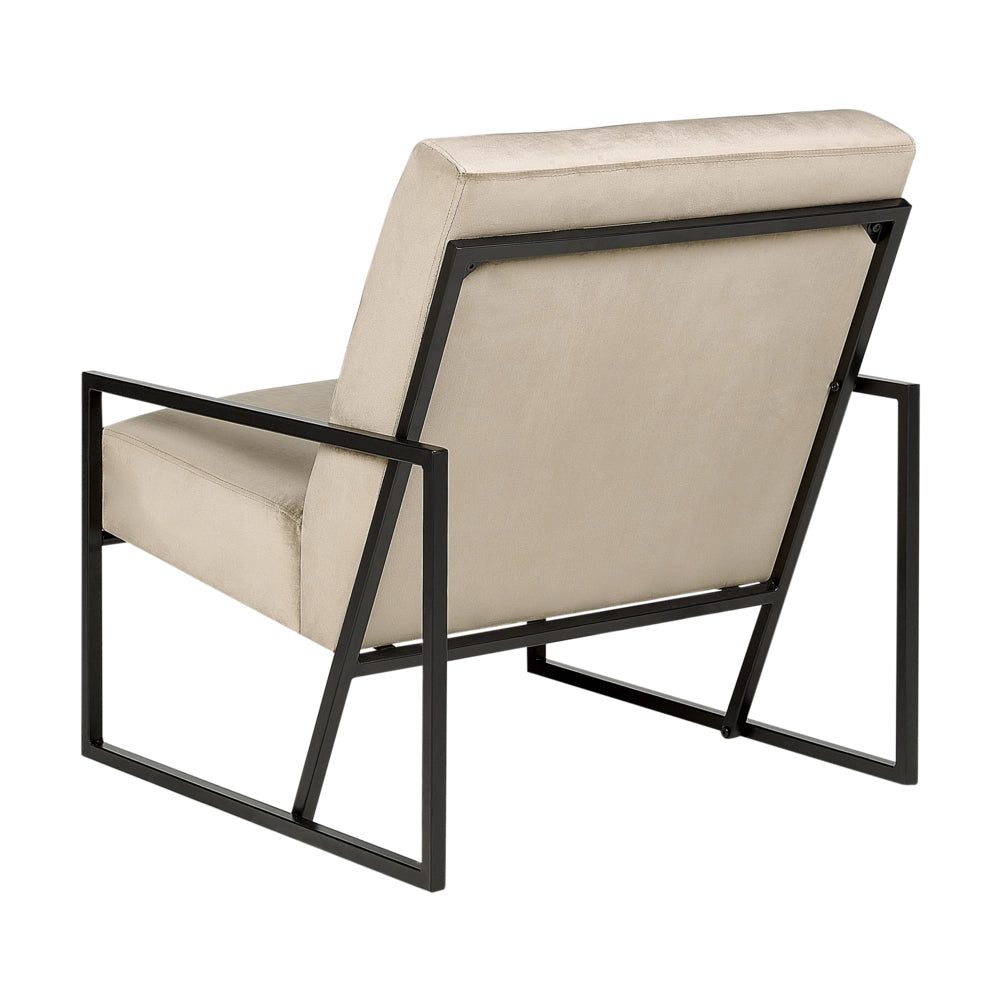 Poltrona in velluto grigio tortora 83L x 69L x 83H Schienale Bracciolo Struttura in metallo nero Soggiorno moderno glam