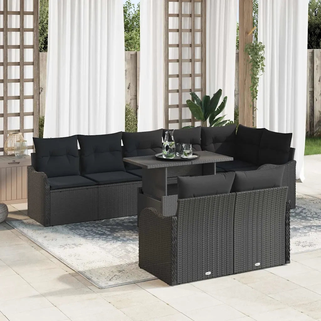 Set di relax con cuscino 9 pcs Nero Poly Rattan