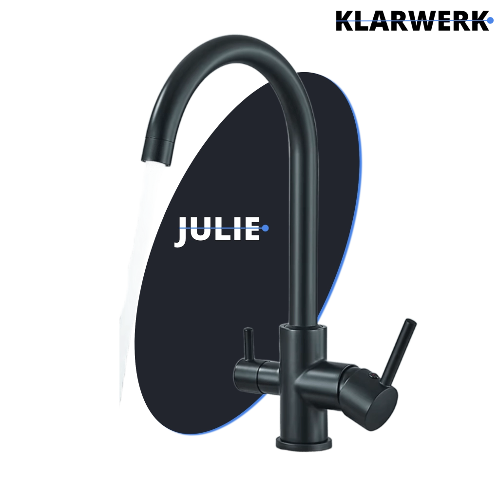 JULIE | Rubinetto per acqua potabile a 3 vienero opaco|da cucina ad osmosi in acciaio inossidabile  miscelatore: ruotabile a 360°|Filtra 3 connessioni