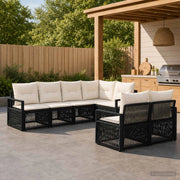 Set Divano da Giardino 7 pz 7-Numero di posti Nero polyrattan 3435769