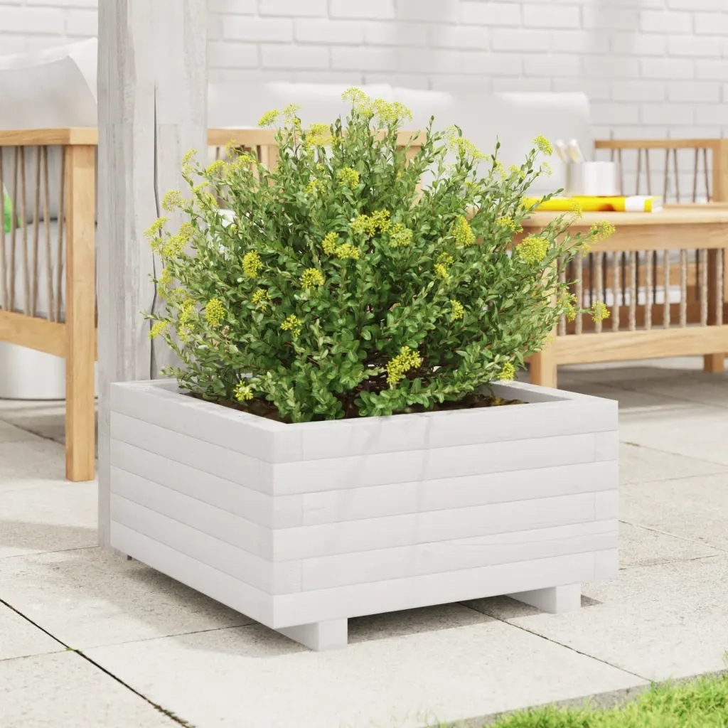 Fioriera da Giardino Bianca 50x50x26,5cm Legno Massello di Pino