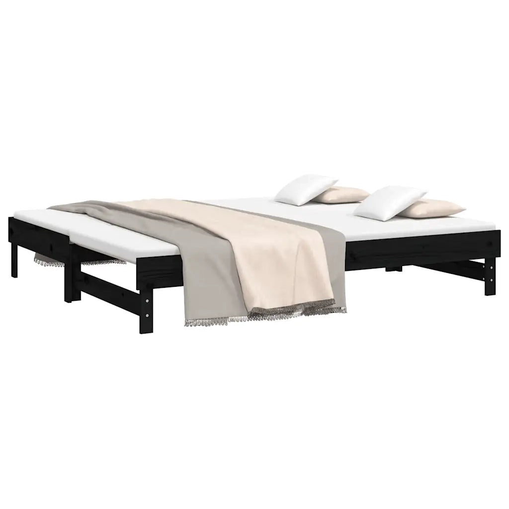 Letto da camera | Dormeuse Estraibile Nera 2x(80x200) cm Legno Massello di Pino