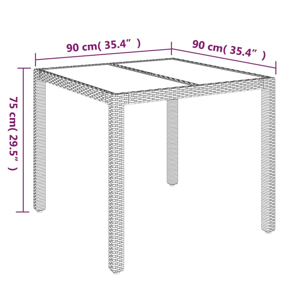 Tavolo da Giardino Piano in Vetro Nero 90x90x75 cm Polyrattan cod mxl 34363