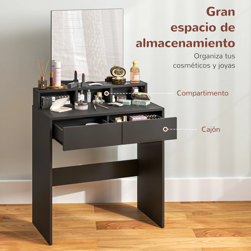 Cassettiera con specchio 2 cassetti 3 compartimenti ¨C zephmum ¨C 38x75x135 cm nero