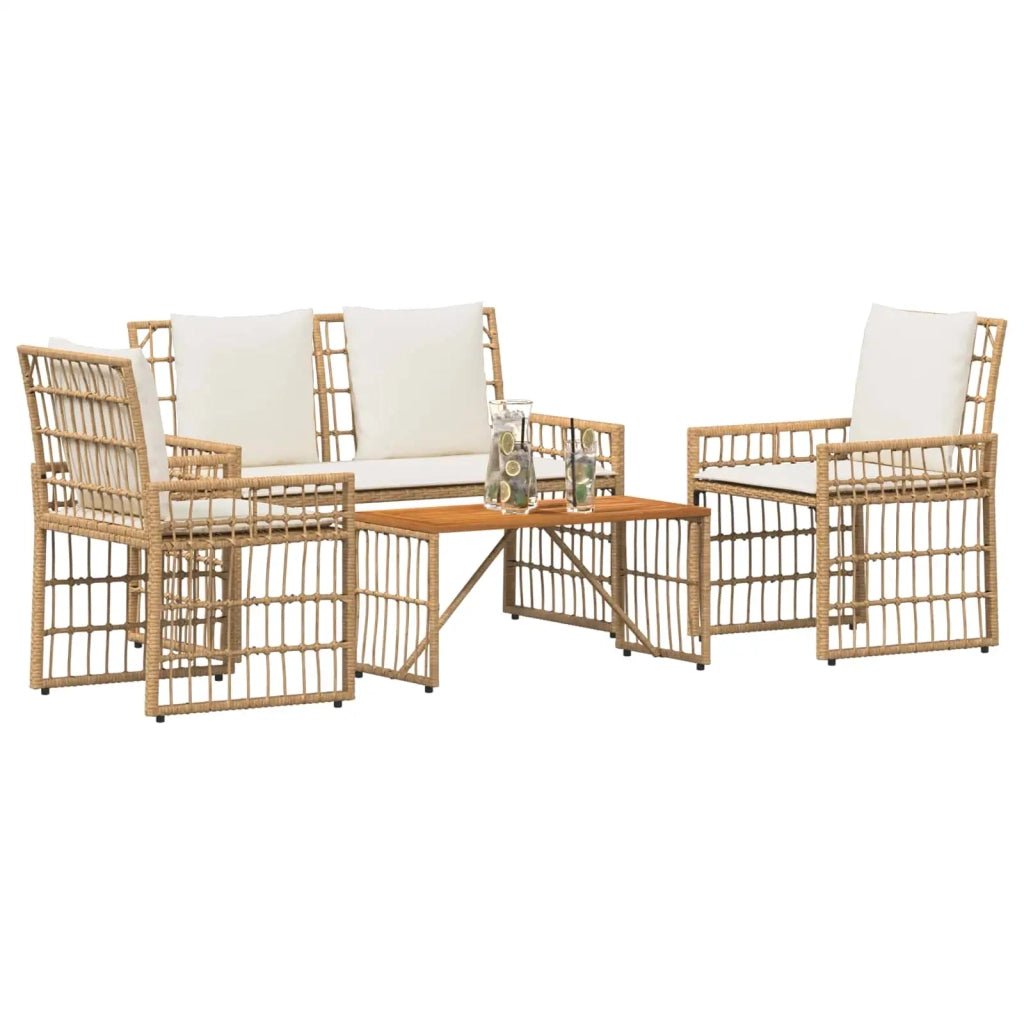 Set di Mobili da Esterno 4 pcs Naturale e Bianco Crema