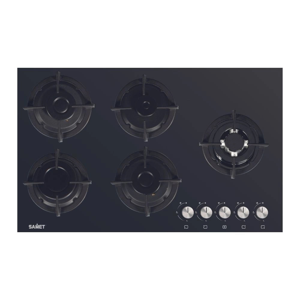 Samet Piano cottura Minerva 90 in vetro 5 fuochi nero L86xP52