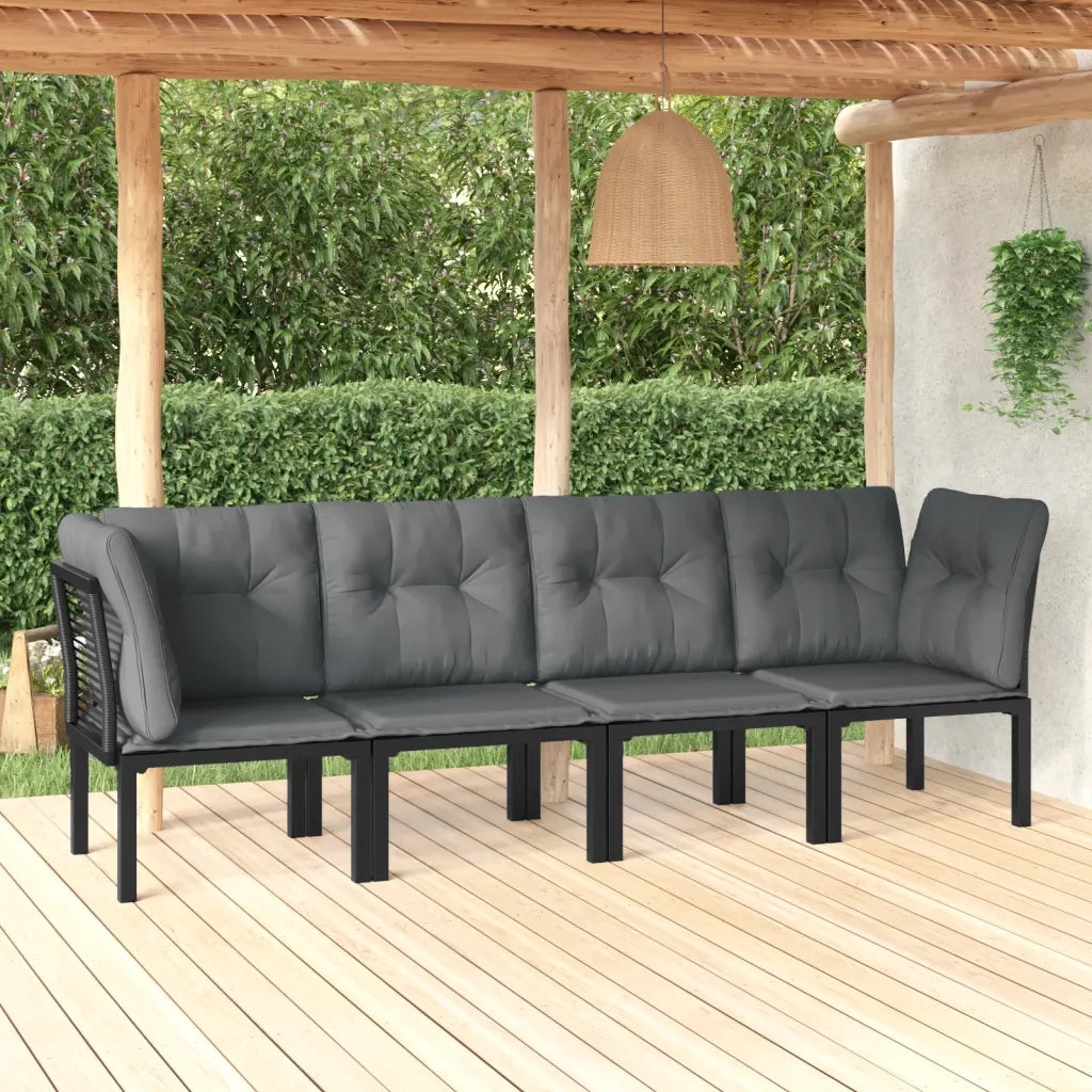 Set Salotto da Giardino 4 pz Nero e Grigio in Polyrattan 362802