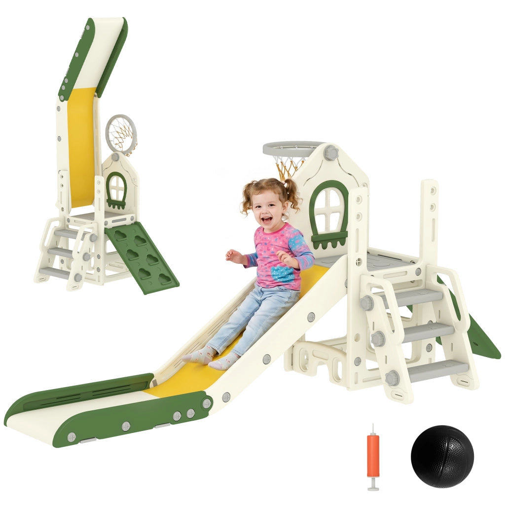 Scivolo 4 in 1 per Bambini con Scala, Cestino da Basket e Contenitore ¨C Minimal ¨C Bianco