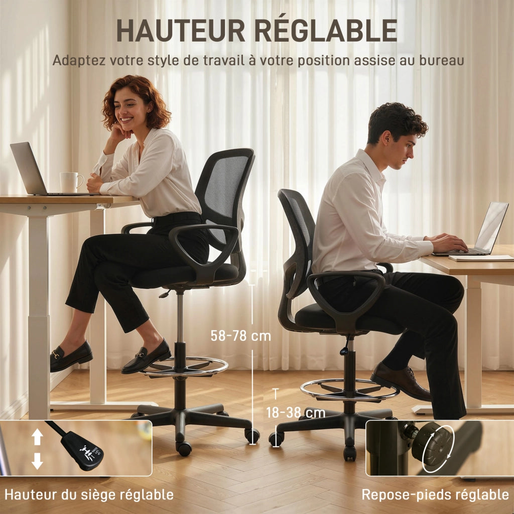 Sedia da ufficio ergonomica con poggiapiedi e braccioli regolabile ¨C zephmum ¨C nero 59x58x103-123cm