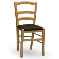 Sedi Venezia in legno noce chiaro con seduta imbottita in similpelle marrone