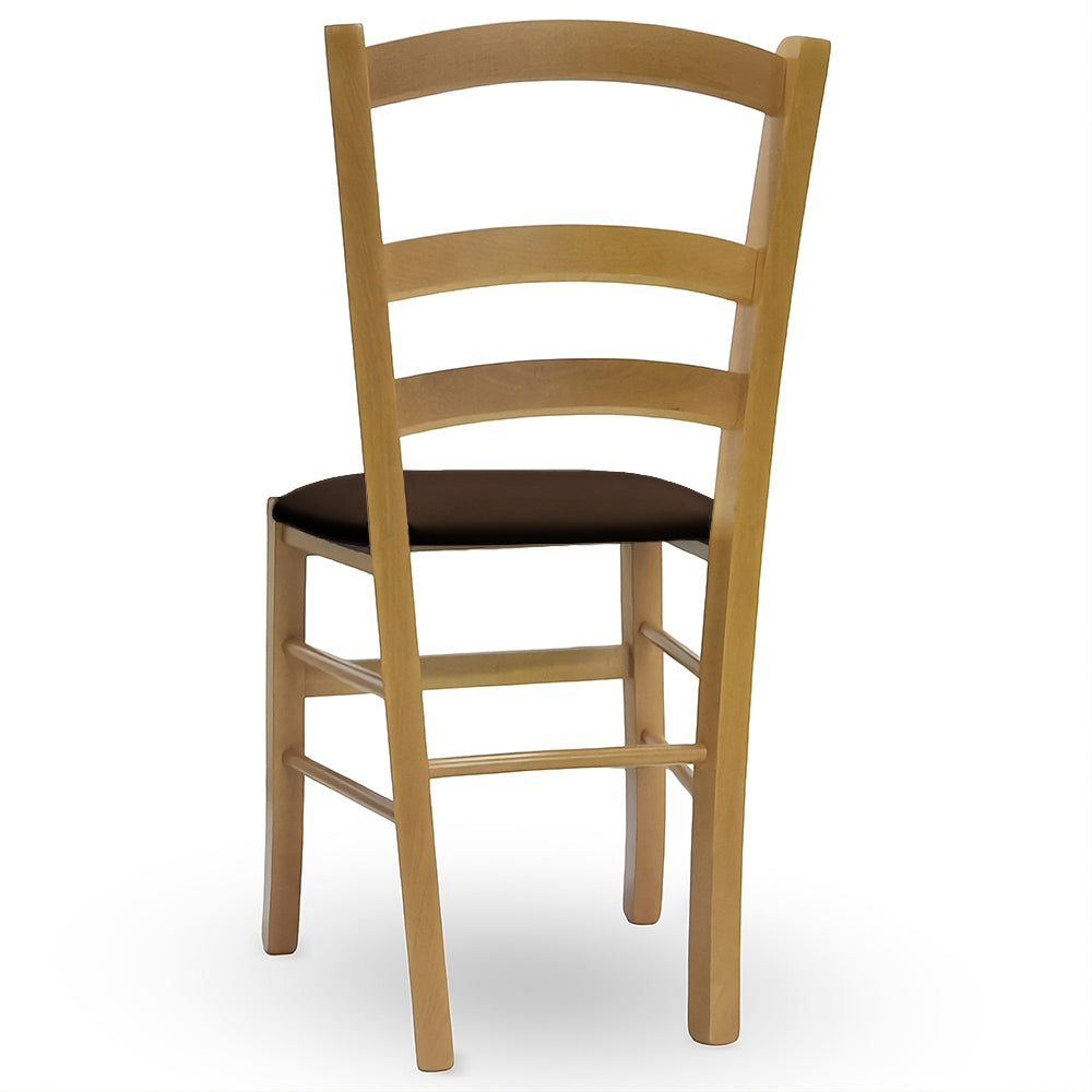 Sedi Venezia in legno noce chiaro con seduta imbottita in similpelle marrone