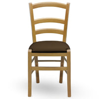 Sedi Venezia in legno noce chiaro con seduta imbottita in similpelle marrone