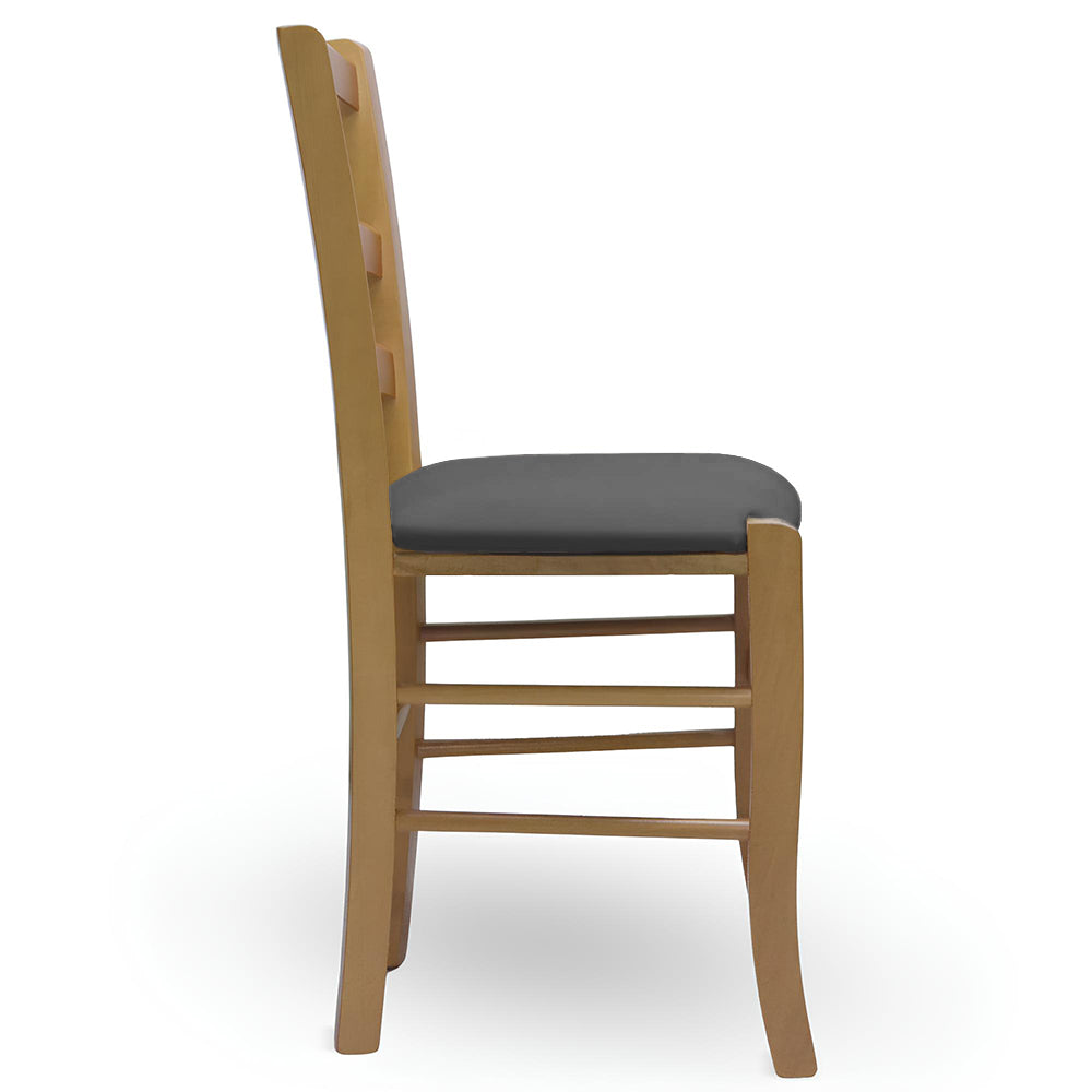 Sedia Venezia in legno noce chiaro con seduta in similpelle grigio antracite