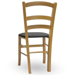 Sedia Venezia in legno noce chiaro con seduta in similpelle grigio antracite