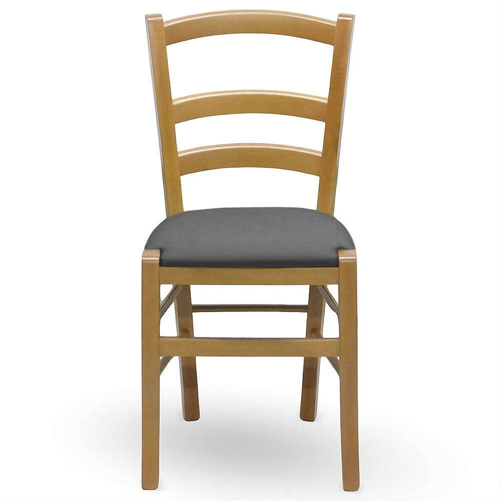 Sedia Venezia in legno noce chiaro con seduta in similpelle grigio antracite