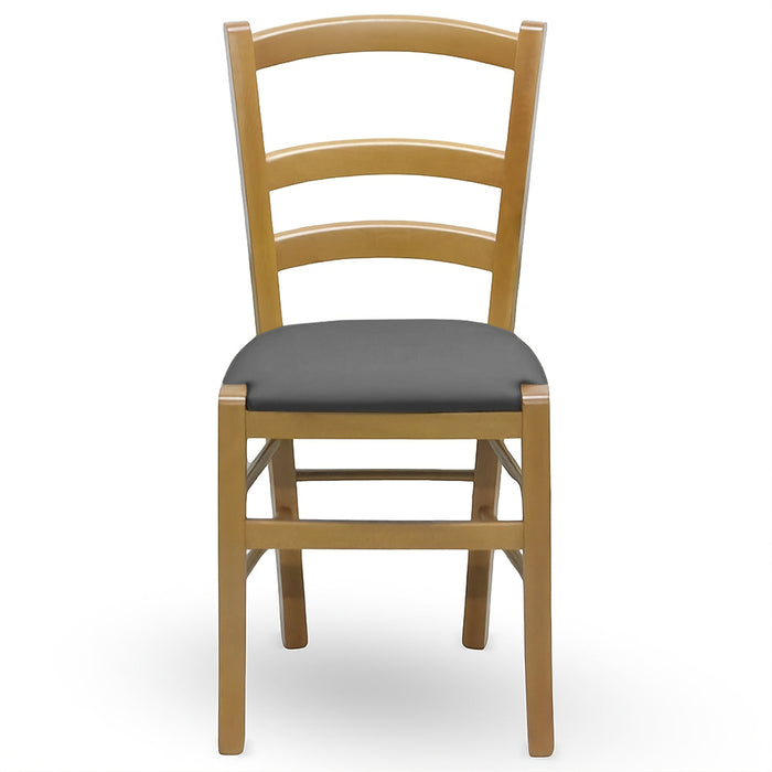 Sedia Venezia in legno noce chiaro con seduta in similpelle grigio antracite