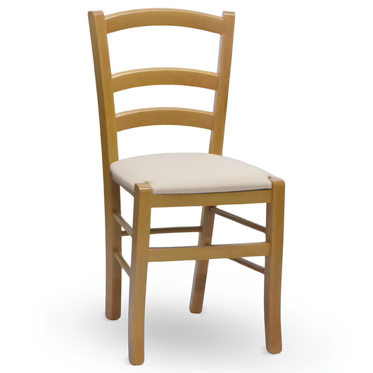 Sedia in legno Venezia noce chiaro con seduta imbottita similpelle beige